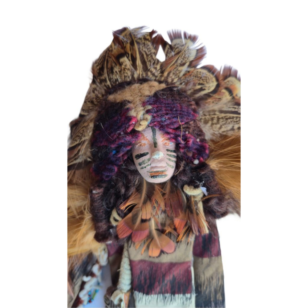 Handcrafted Tribal Spirit Wall Art Doll 
 Boho Rustic Native-Inspired Decor